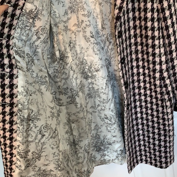 SOLD! Lovely houndstooth overcoat dress coat wool blend tweed black white pink 4 - Picture 2 of 15